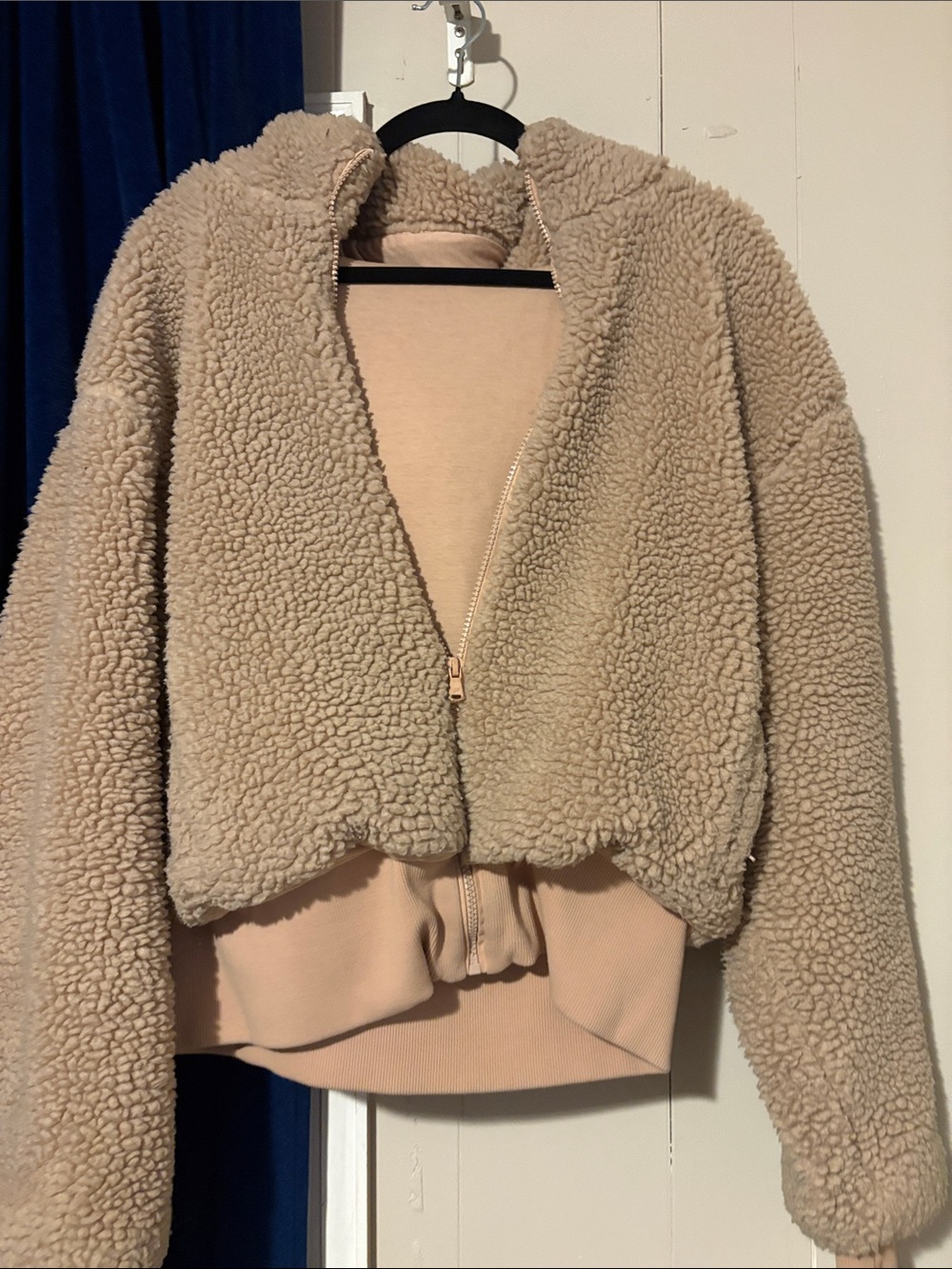Fabletics Neutral Beige Teddy Sherpa Zip Jacket